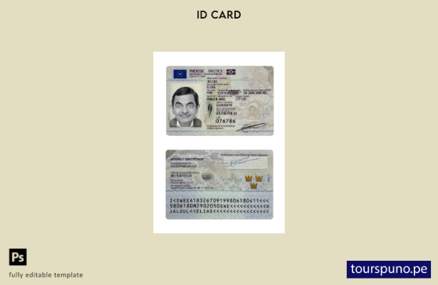 Listo para imprimir la plantilla actual de tarjeta de identificación de Suecia 1