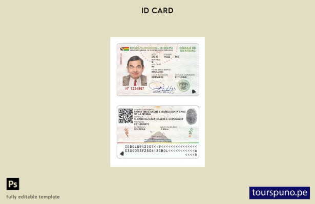 Plantilla actual de tarjeta de identificación de Bolivia lista para imprimir