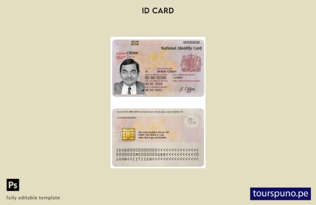 Plantilla de identificación (tarjeta de identidad) del Reino Unido lista para im