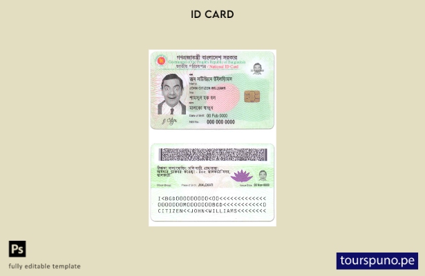 Plantilla de identificación de Bangladesh lista para imprimir