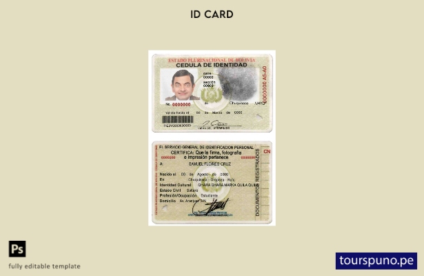Plantilla de identificación de Bolivia lista para imprimir