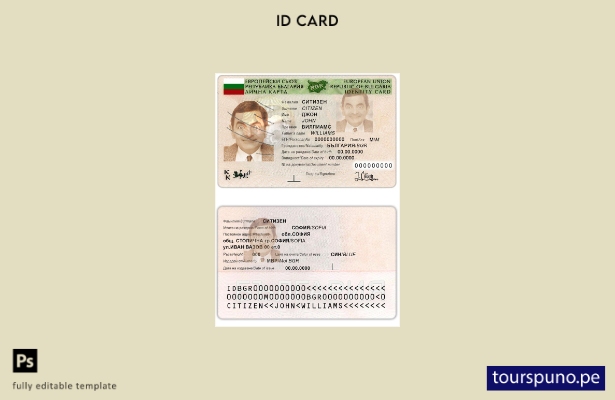 Plantilla de identificación de Bulgaria lista para imprimir