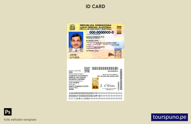 Plantilla de identificación de República Dominicana lista para imprimir