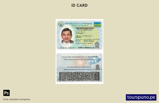 Plantilla de identificación de Ruanda lista para imprimir