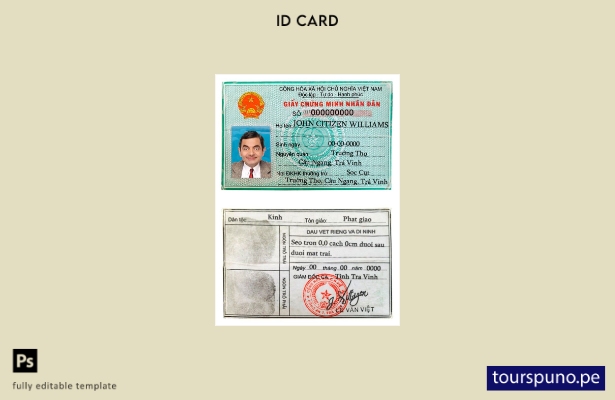 Plantilla de identificación de Vietnam lista para imprimir