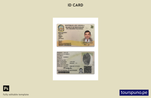 Plantilla de presentación de tarjeta de identificación de Angola lista para impr