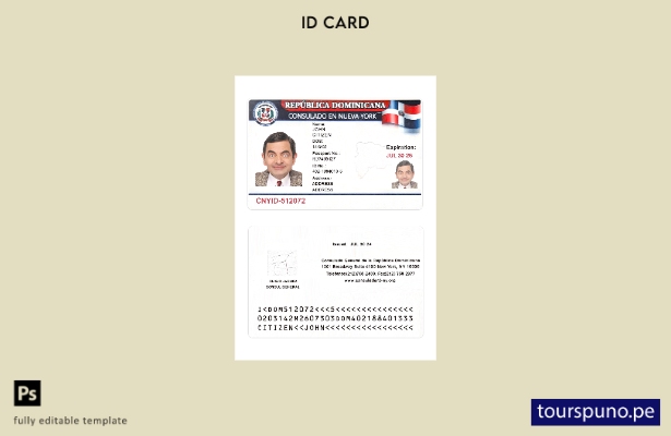 Plantilla de tarjeta de identificación consular de República Dominicana lista pa