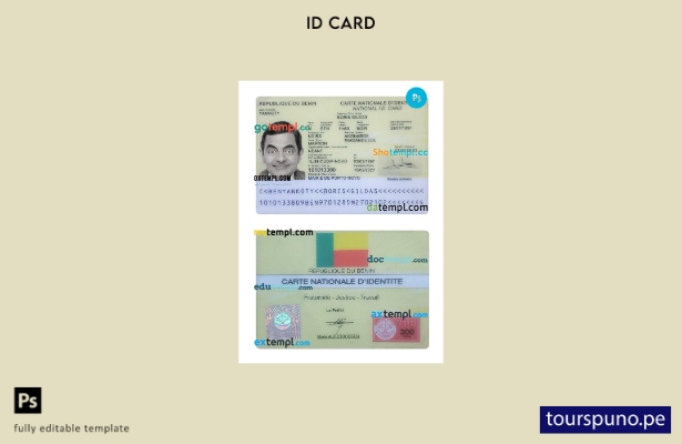 Plantilla de tarjeta de identificación de Benín lista para imprimir