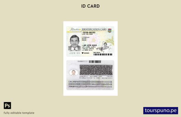 Plantilla de tarjeta de identificación de Canadá Alberta lista para imprimir