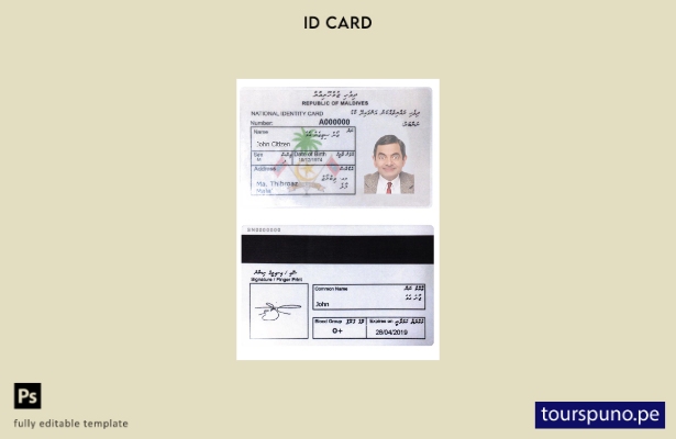 Plantilla de tarjeta de identificación de Maldivas lista para imprimir