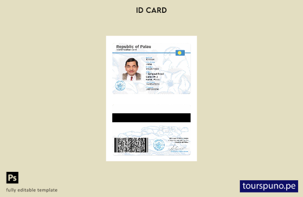 Plantilla de tarjeta de identificación de Palau lista para imprimir