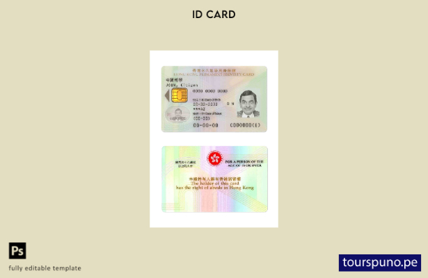 Plantilla de tarjeta de identificación permanente de Hong Kong lista para imprim