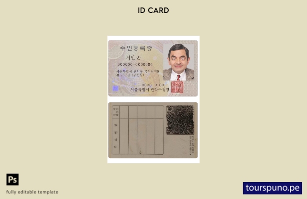 listo para imprimir ID de Corea, plantilla de versión