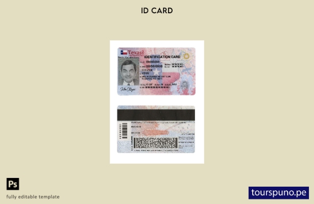 listo para imprimir Nueva plantilla de identificación de EE. UU. Texas