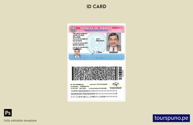 plantilla de identificación de Paraguay lista para imprimir