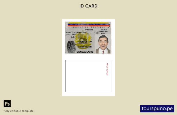 plantilla de identificación de Venezuela lista para imprimir