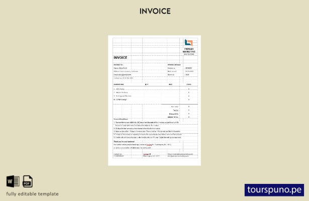 Plantilla de factura de agencia de marketing lista para imprimir.
