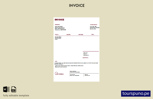 Plantilla de factura de boutique gratuita lista para imprimir