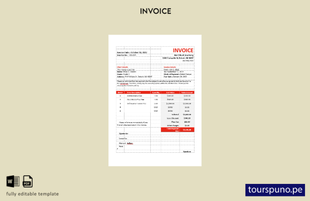 Plantilla de factura de cuotas escolares lista para imprimir.