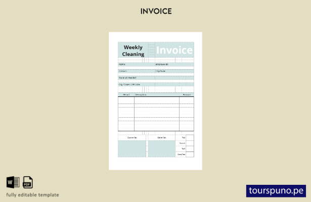 Plantilla de factura de limpieza comercial lista para imprimir.