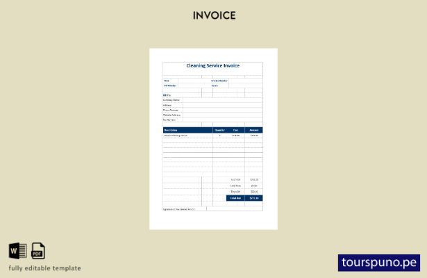 Plantilla de factura de servicio de limpieza lista para imprimir.