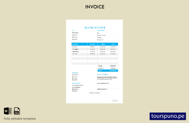Plantilla de formato de factura de viaje gratuita lista para imprimir