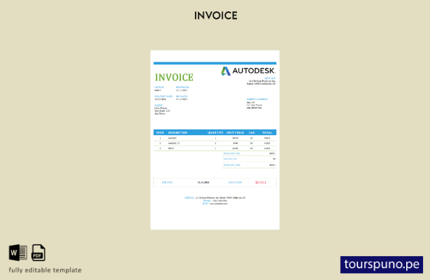 lista para imprimir plantilla de factura de Autodesk de EE. UU.