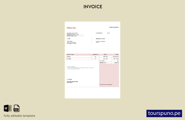 lista para imprimir plantilla de factura de USA Hitech Inc.