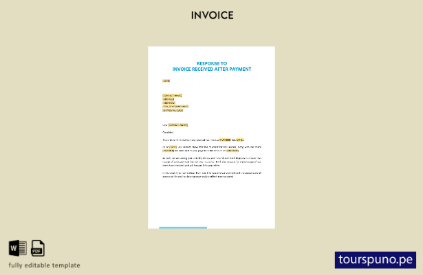 listo para imprimir respuesta gratuita a la factura recibida después del modelo