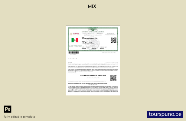 listo para imprimir Plantilla PSD del Registro de Población de México (número CU