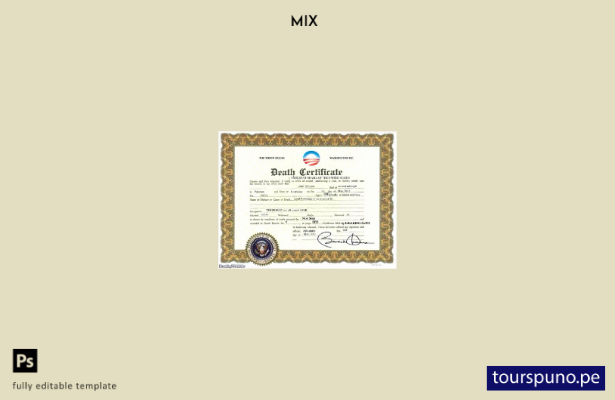 listo para imprimir Plantilla de certificado de defunción de la Casa Blanca de E