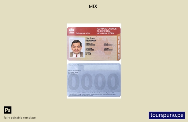 listo para imprimir plantilla de licencia nacional de Australia Nueva Gales del