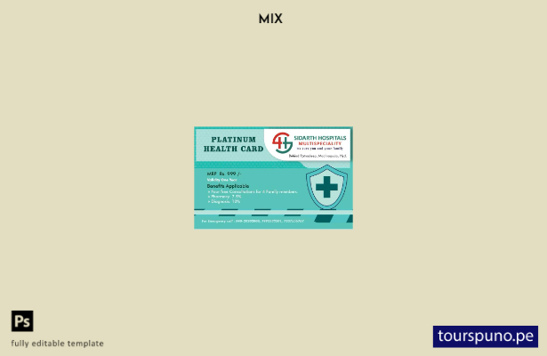 listo para imprimir plantilla de tarjeta sanitaria platino de los hospitales Ind