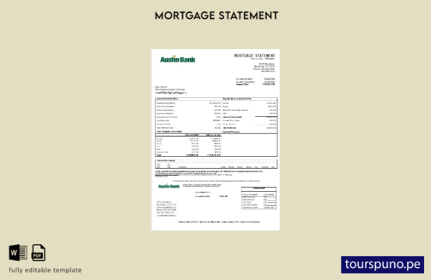 Listo para imprimir el extracto de hipoteca del banco de EE. UU. de Austin en fo