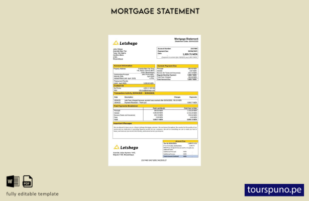 listo para imprimir Mozambique Banco Letshego estado de hipoteca Plantilla Word