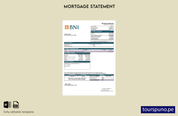 listo para imprimir el estado de cuenta de hipoteca del banco BNI de EE. UU. de