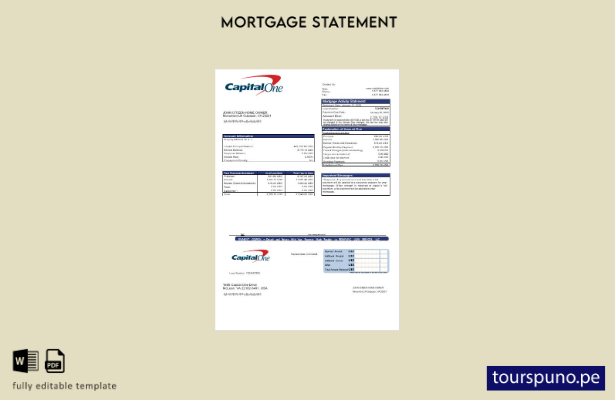 listo para imprimir el extracto de hipoteca del banco USA Capital One en formato