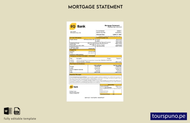 listo para imprimir el extracto de hipoteca del banco USA Ontario EQ en formato