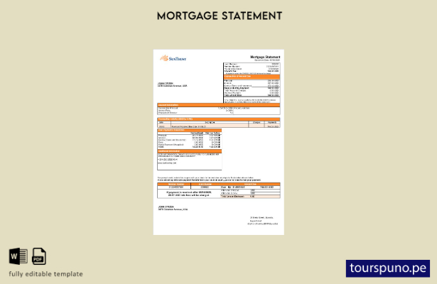 listo para imprimir el extracto de hipoteca del banco USA Suntrust en formato Wo
