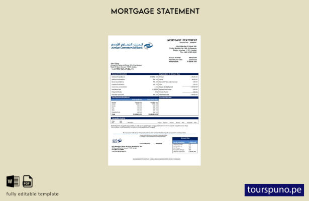 listo para imprimir extracto de hipoteca de Jordan Commercial Bank plantilla en
