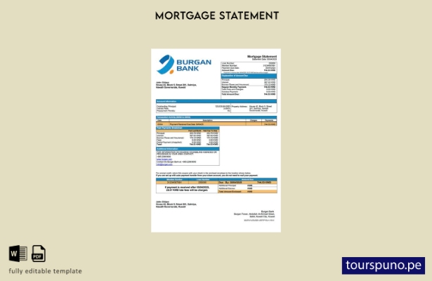 listo para imprimir extracto de hipoteca de Kuwait Burgan Bank plantilla en Word