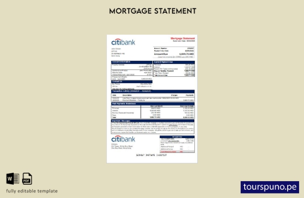 listo para imprimir la plantilla de extracto de hipoteca del banco Citibank de H