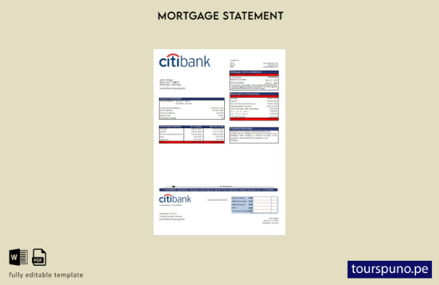 listo para imprimir plantilla de extracto de hipoteca del banco Citibank de Alem