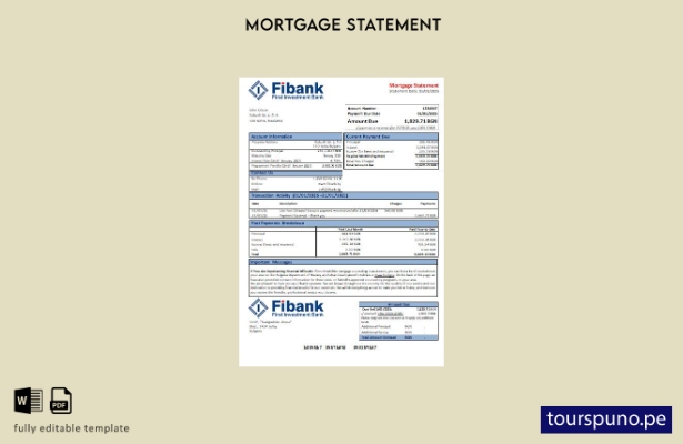 listo para imprimir plantilla de extracto de hipoteca del banco Fibank de Bulgar