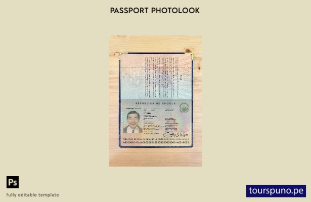 Plantilla de apariencia de foto de pasaporte de Angola lista para imprimir