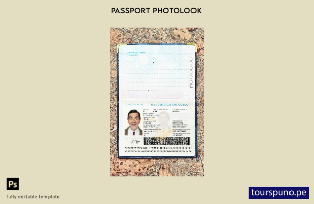 Plantilla de apariencia de foto de pasaporte de Cuba lista para imprimir