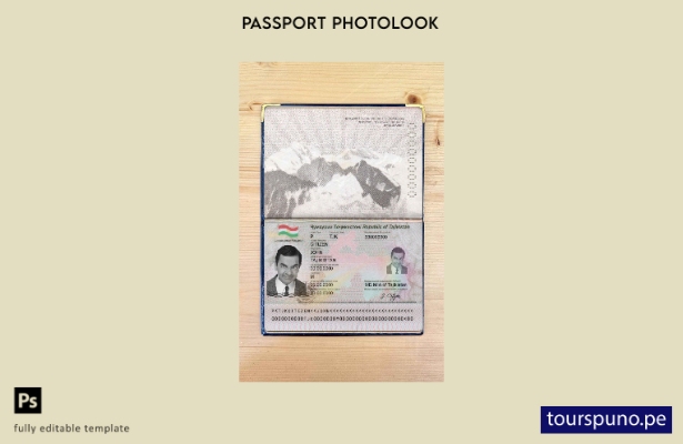 Plantilla de apariencia de foto de pasaporte de Tayikistán lista para imprimir