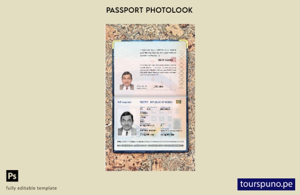 Plantilla de apariencia fotográfica lista para imprimir pasaporte de Corea (pres