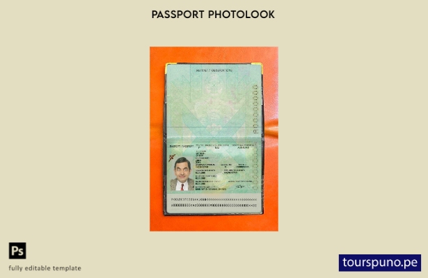 Plantilla de apariencia fotográfica lista para imprimir pasaporte de Kazajstán (