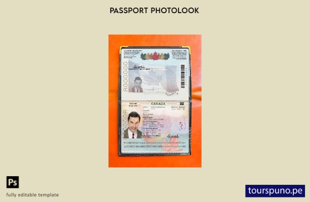 Plantilla de aspecto fotográfico lista para imprimir pasaporte de Canadá (presen
